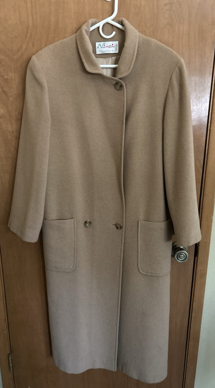 Di Vinci of California Coat Women's S/M Tan Full Length Camel Hair USA Vintage